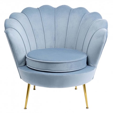 Fauteuil Water Lily Blauw fluweel Goud Kare Design