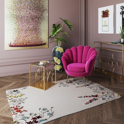 Fauteuil Water Lily Fuchsia fluweel Goud Kare Design