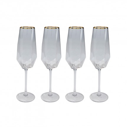 Champagne Glass Diamond Rim gold (4/Set) Kare Design