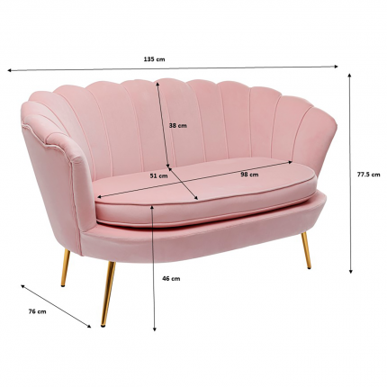 Sofa Water Lily 2-Zits fluweel roze en goud Kare Design