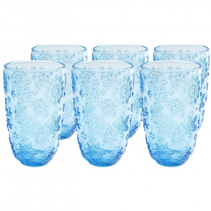 Water Glass Ice Flowers blue (6/Set) Kare Design