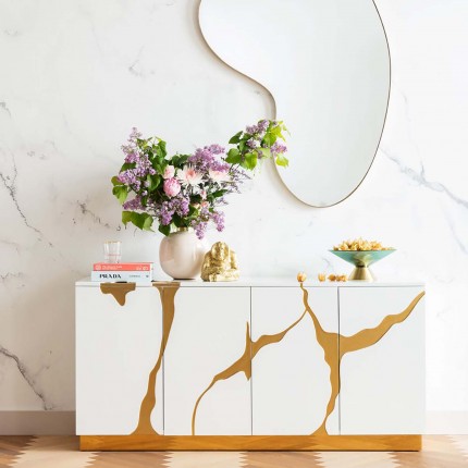 Dressoir Cracked wit en goud Kare Design