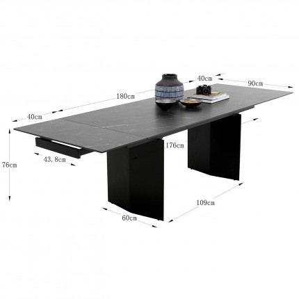 Uitschuifbare eettafel Novel 180x90cm zwart Kare Design