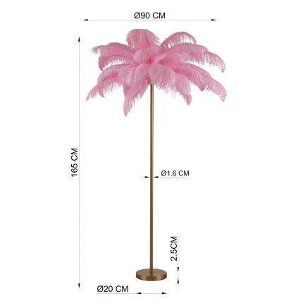 Vloerlamp Veer 165cm roze Kare Design