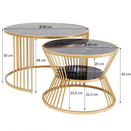 Salontafel Roma (2/Set) zwart goud Kare Design