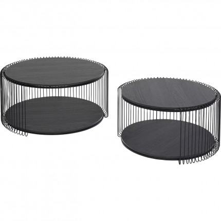 Coffee Table Wire Double black wood (2/Set) Kare Design