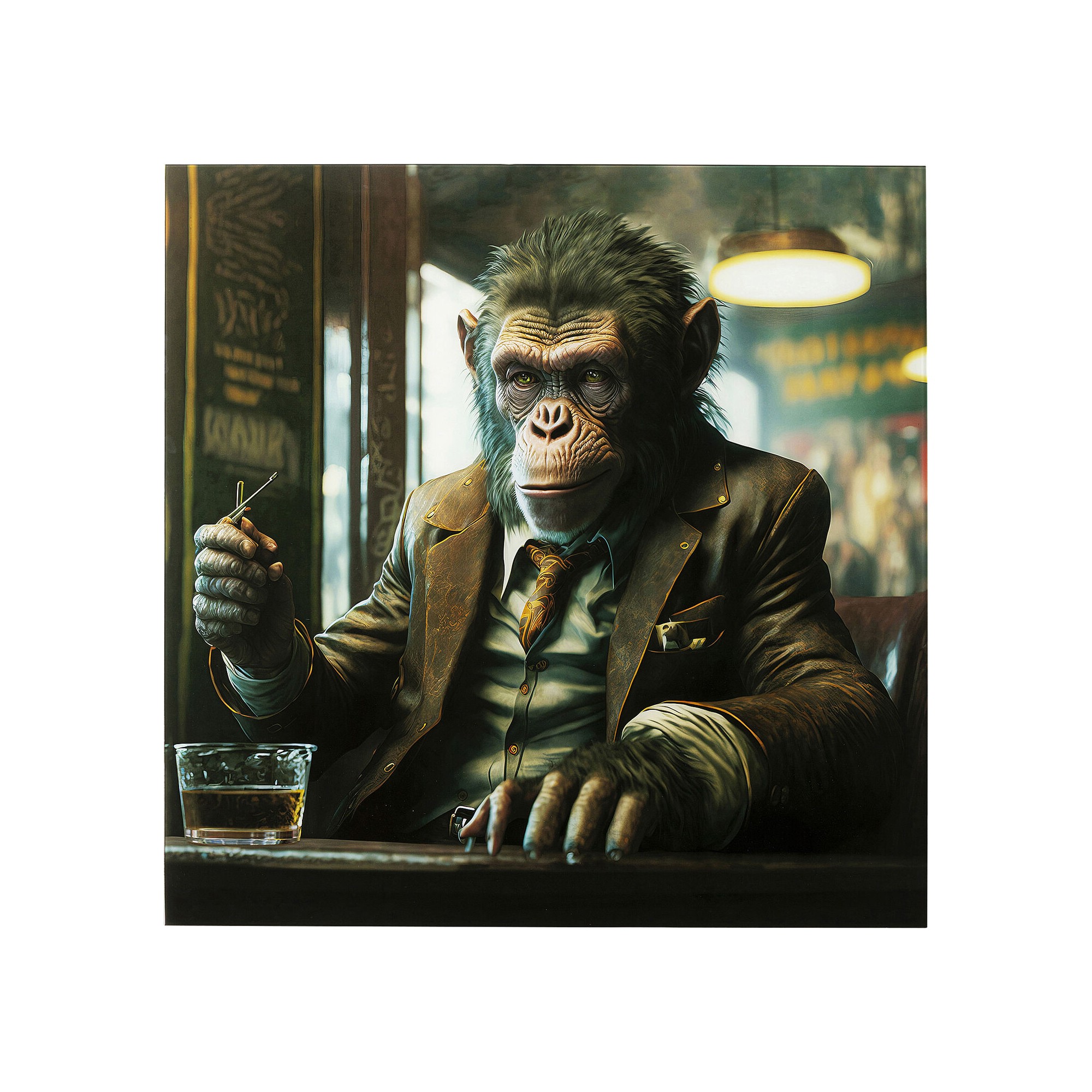 Tableau en verre Drinking Monkey 100x100cm