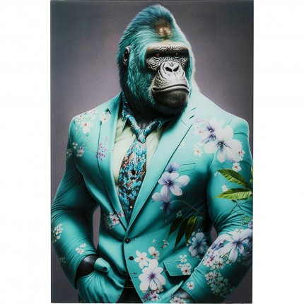 Glass Picture gorilla blue suit 60x90cm Kare Design