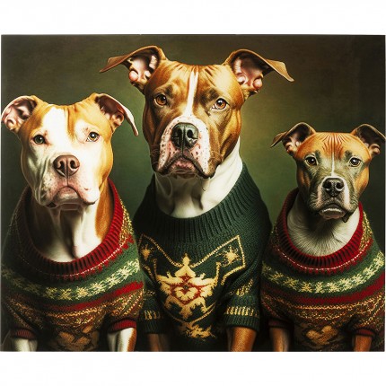 Glass Picture dogs xmas sweaters 110x90cm Kare Design