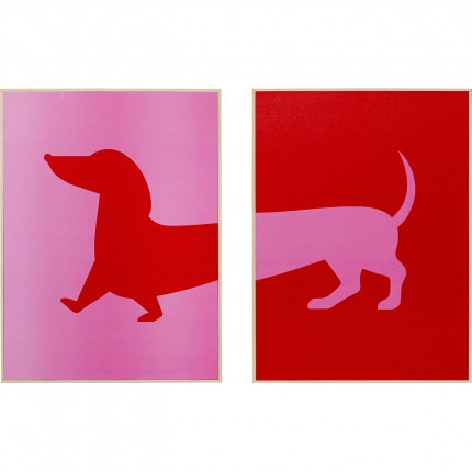 Schilderij teckel rood en roze (2/Set) Kare Design