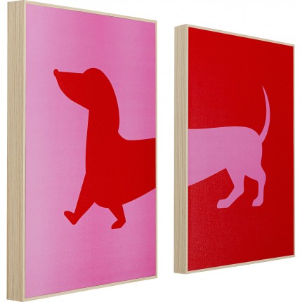 Schilderij teckel rood en roze (2/Set) Kare Design