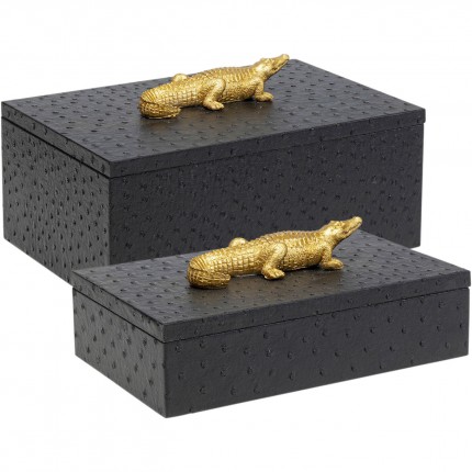 Boxes black crocodile gold (2/Set) Kare Design