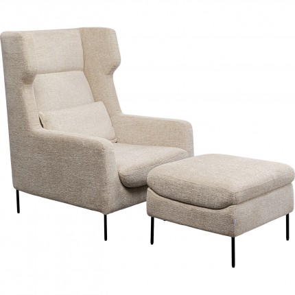 Armchair with stool Quinn beige Kare Design