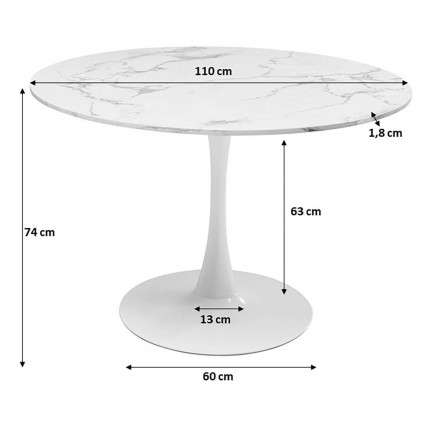 Eettafel Veneto Ø110cm marmer wit Kare Design