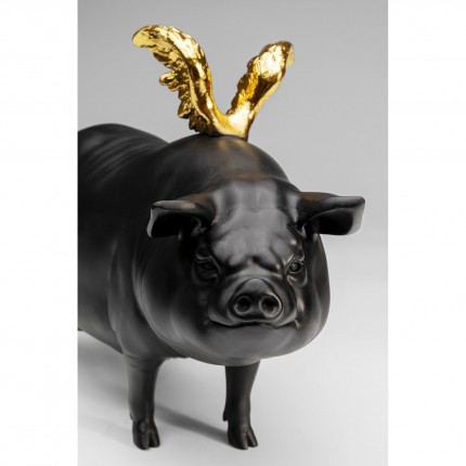 Deco black pig gold wings 40cm Kare Design