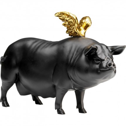 Deco black pig gold wings 40cm Kare Design