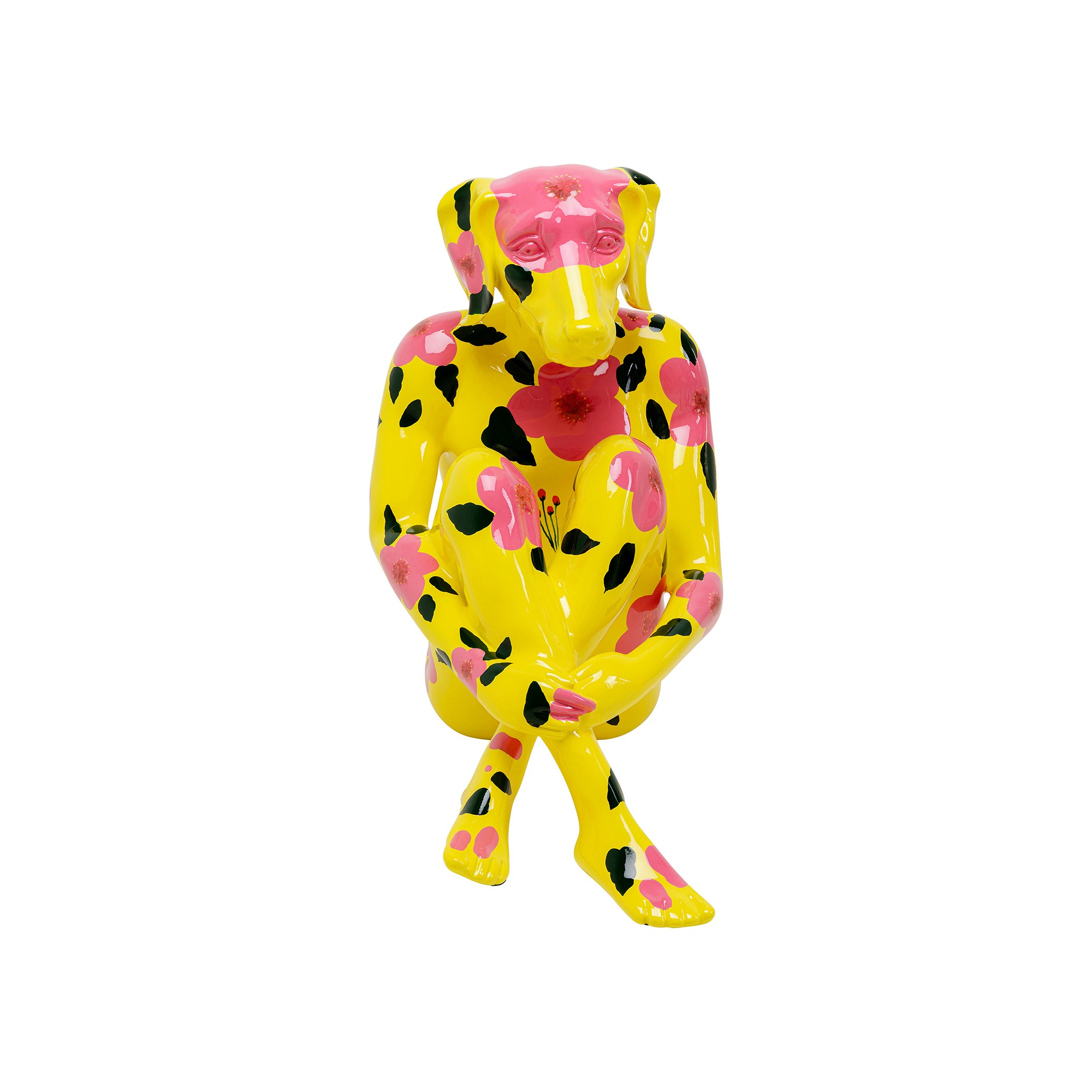 Deco Gangster yellow dog XL pink flower Kare Design