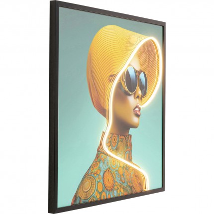 Framed Picture LED yellow hat woman 80x80cm Kare Design