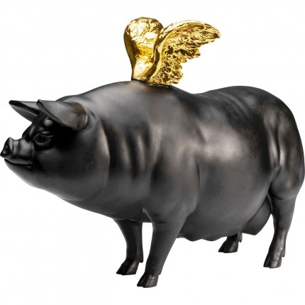 Deco black pig gold wings 20cm Kare Design