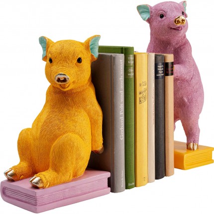 Boekensteun geel en paars varkens (2/Set) Kare Design