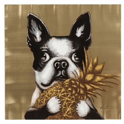 Schilderij Touched hond en ananas 80x80cm Kare Design