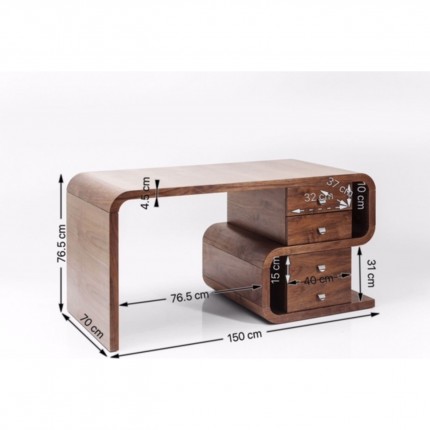 Desk Snake Walnut 150x70cm Kare Design