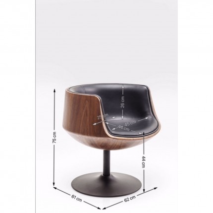 Swivel Armchair Club Walnut Kare Design