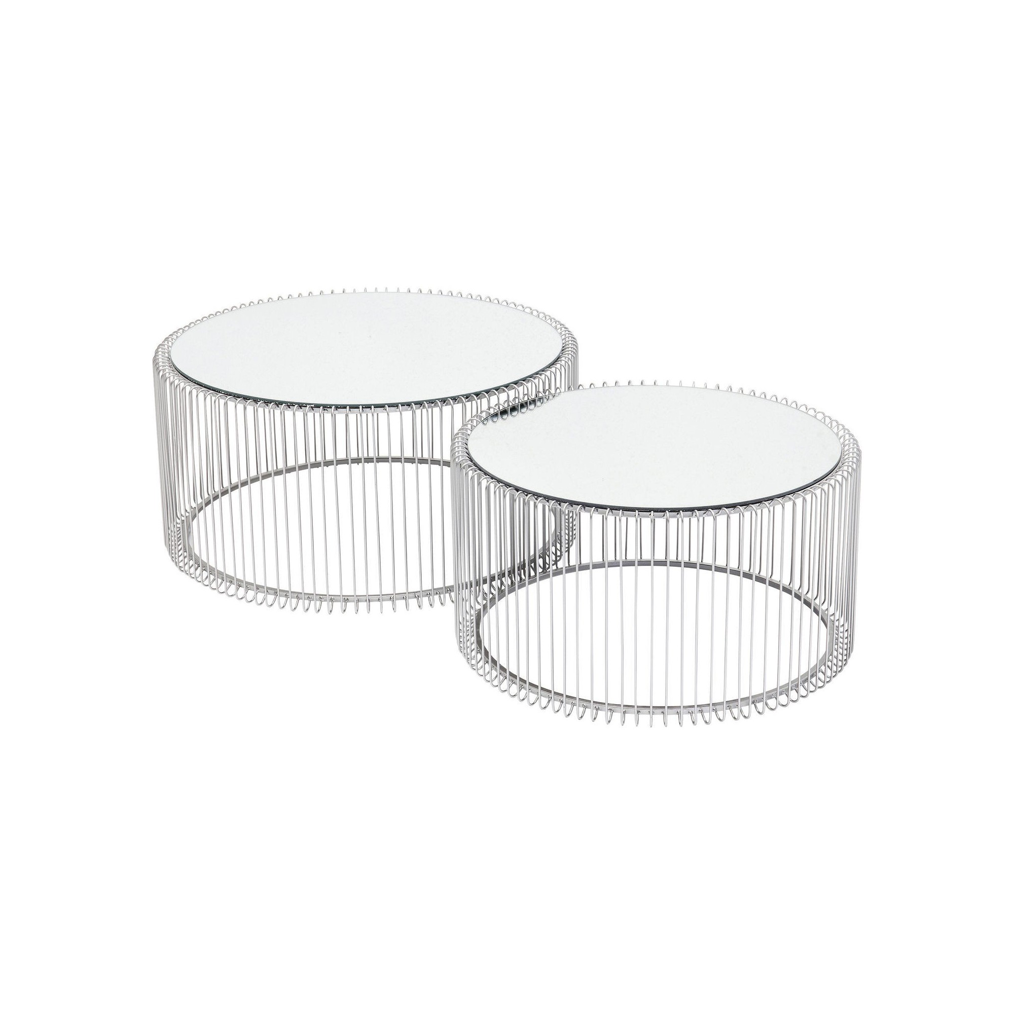 Tables basses rondes Wire argentées set de 2 Kare Design