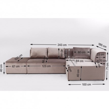 Hoekbank Infinity rechts fluweel bruin Kare Design