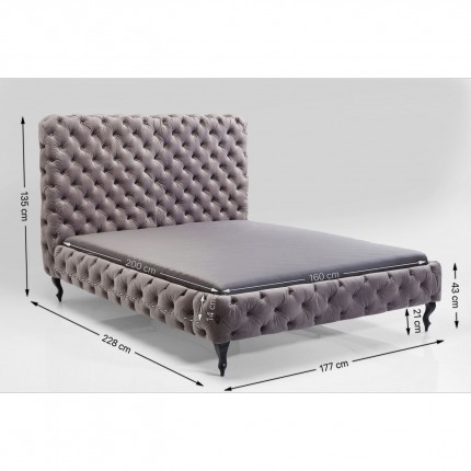 Bed Desire Hoog Zilver Grijs Fluweel Kare Design